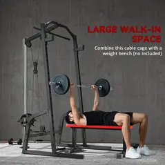 SPORTNOW Power Cage Power Rack with 15-Level Squat Rack, Cable Pulley System, Pull up Stand and Push up Stand - 7