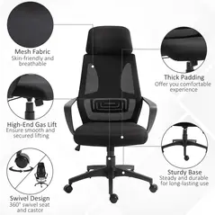 Vinsetto Ergonomic Office Chair, High Back Computer Chair, Mesh Desk Chair with Lumbar Support, Headrest, Wheel, Adjustable Height, Black - 7