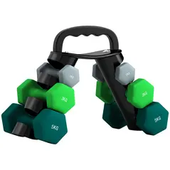 SPORTNOW Dumbbells Set with Storage Rack, 2 x 1kg, 2 x 3kg, 2 x 5kg, Grey - 1