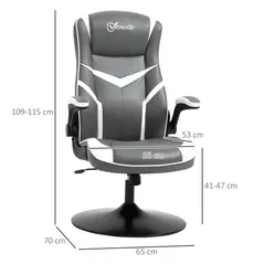 Vinsetto Gaming Chair Ergonomic Computer Chair with Adjustable Height Pedestal Base, Home Office Desk Chair PVC Leather Exclusive Swivel Chair Grey - 3