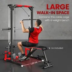 SPORTNOW Cable Crossover Machine, Multi-Function Power Rack with Pull Up Bar, Lat Pull Down System, Squat Rack, Barbell Bar - 8