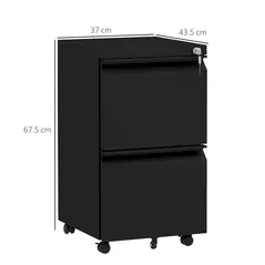 Vinsetto 2-Drawer Mobile Filing Cabinet, Steel Lockable File Cabinet for Letter, A4 and Legal Size, Pre-Assembled Body, Black - 3