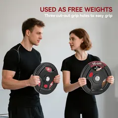 SPORTNOW Olympic Weight Plate, 2"/5cm Weight Disc with Tri-Grips, 20kg Dumbbell Plate for Weightlifting and Strength Training Home Gym Fitness Workout, Black - 4