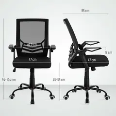 Vinsetto Mesh Office Chair, Computer Desk Chair with Flip-up Armrests, Lumbar Back Support and Swivel Wheels, Black - 3