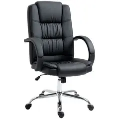 Vinsetto Office Chair, PU Leather Desk Chair with 13cm Soft Padded Seat and Backrest, Swivel Chair with Adjustable Height and Rolling Wheels, Black - 1