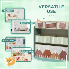 ZONEKIZ Kids Storage Unit, Toy Storage Organiser, with Six Fabric Bins, for Bedrooms, Playrooms, Nurseries - Green - 6