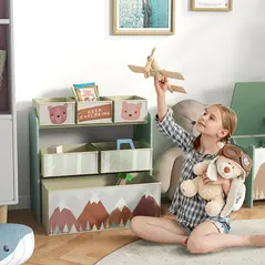 ZONEKIZ Kids Storage Unit, Toy Storage Organiser, with Six Fabric Bins, for Bedrooms, Playrooms, Nurseries - Green - 2