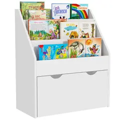 AIYAPLAY Bookcase for Kids with Shelves, Drawer, Bookcase for Bedroom, Playroom, White - 1
