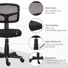 Vinsetto Small Office Chair without Arms, Ergonomic Swivel Mesh Desk Chair with Curved Back and Wheels, Height Adjustable, for Home Vanity Computer Dressing Table Study Bedroom, Holds Up to 120 kg - 7