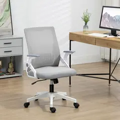 Vinsetto Mesh Office Chair, Desk Chair with Lumbar Support, Flip-up Armrest, Swivel Wheels, Adjustable Height, Grey - 2