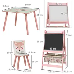 ZONEKIZ Kids Table and Chair Set and Kids Easel with Paper Roll, Storage Baskets, Kids Activity Furniture Set, Pink - 3