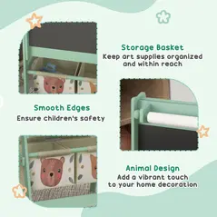 ZONEKIZ Kids Table and Chair Set and Kids Easel with Paper Roll, Storage Baskets, Kids Activity Furniture Set, Green - 6