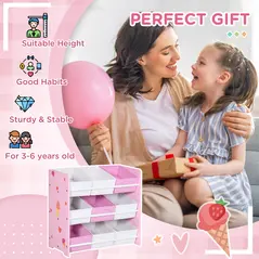 ZONEKIZ Kids Storage Rack, with Nine Removable Baskets, for Nursery, Bedroom, Playroom - Pink - 6