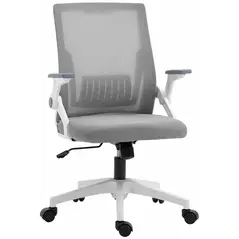 Vinsetto Mesh Office Chair, Desk Chair with Lumbar Support, Flip-up Armrest, Swivel Wheels, Adjustable Height, Grey - 1
