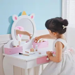ZONEKIZ Unicorn-Design Kids Dressing Table, with Mirror and Stool - White - 7