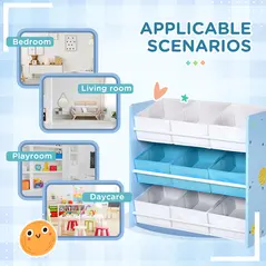 ZONEKIZ Kids Storage Rack, with Nine Removable Baskets, for Nursery, Bedroom, Playroom - Blue - 7