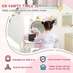 ZONEKIZ Kids Bedroom Furniture Set with Kids Dressing Table with Mirror and Stool, Toddler Bed Frame for 3-6 Years, Unicorn Design - 7