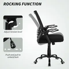 Vinsetto Mesh Office Chair, Computer Desk Chair with Flip-up Armrests, Lumbar Back Support and Swivel Wheels, Black - 5