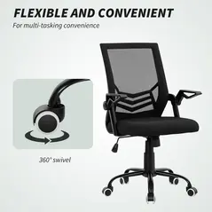 Vinsetto Mesh Office Chair, Computer Desk Chair with Flip-up Armrests, Lumbar Back Support and Swivel Wheels, Black - 8