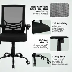 Vinsetto Mesh Office Chair, Computer Desk Chair with Flip-up Armrests, Lumbar Back Support and Swivel Wheels, Black - 9