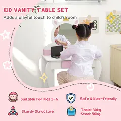 ZONEKIZ Unicorn-Design Kids Dressing Table, with Mirror and Stool - White - 4