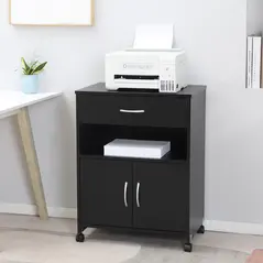 Vinsetto Printer Stand Mobile Printer Cabinet with Storage, Open Shelf, Drawer for Home Office, 60cm x 39cm x 80cm, Black - 2