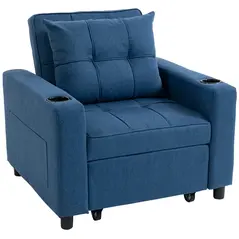 HOMCOM 3-in-1 Single Sofa Bed, Convertible Sleeper Chair Bed - Dark Blue - 1