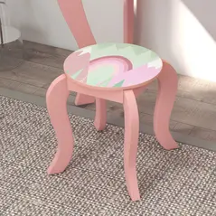 ZONEKIZ Toddler Bed Frame, Kids Dressing Table with Mirror and Stool, Cute Animal Design Kids Bedroom Furniture Set for Ages 3-6 Years, Pink - 9