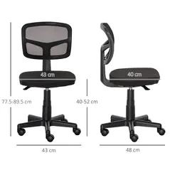 Vinsetto Small Office Chair without Arms, Ergonomic Swivel Mesh Desk Chair with Curved Back and Wheels, Height Adjustable, for Home Vanity Computer Dressing Table Study Bedroom, Holds Up to 120 kg - 3