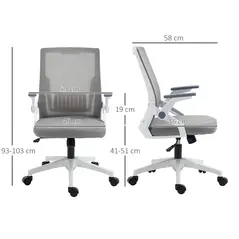 Vinsetto Mesh Office Chair, Desk Chair with Lumbar Support, Flip-up Armrest, Swivel Wheels, Adjustable Height, Grey - 3