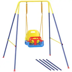 AIYAPLAY 3 in 1 Toddler Swing Set, Folding Child Swing Set with Seat Belt, Adjustable Seat for Outdoor Indoor, Blue - 1