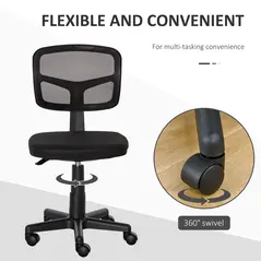 Vinsetto Small Office Chair without Arms, Ergonomic Swivel Mesh Desk Chair with Curved Back and Wheels, Height Adjustable, for Home Vanity Computer Dressing Table Study Bedroom, Holds Up to 120 kg - 6