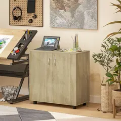 Vinsetto Two-Tier Locking Office Storage Cabinet - Oak - 7