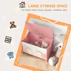 ZONEKIZ Toy Box, Kids Storage Chest, with Lid, Safety Hinge - Pink - 6