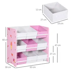 ZONEKIZ Kids Storage Rack, with Nine Removable Baskets, for Nursery, Bedroom, Playroom - Pink - 3