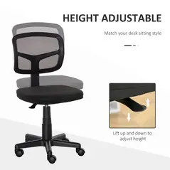 Vinsetto Small Office Chair without Arms, Ergonomic Swivel Mesh Desk Chair with Curved Back and Wheels, Height Adjustable, for Home Vanity Computer Dressing Table Study Bedroom, Holds Up to 120 kg - 4