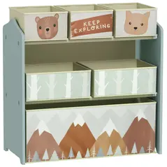 ZONEKIZ Kids Storage Unit, Toy Storage Organiser, with Six Fabric Bins, for Bedrooms, Playrooms, Nurseries - Green - 1