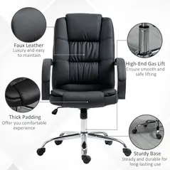 Vinsetto Office Chair, PU Leather Desk Chair with 13cm Soft Padded Seat and Backrest, Swivel Chair with Adjustable Height and Rolling Wheels, Black - 7