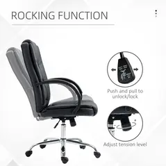 Vinsetto Office Chair, PU Leather Desk Chair with 13cm Soft Padded Seat and Backrest, Swivel Chair with Adjustable Height and Rolling Wheels, Black - 4