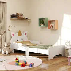ZONEKIZ Unicorn-Designed Toddler Bed, Kids Bedroom Furniture, for Ages 3-6 Years, 143 x 74 x 67cm - White - 1