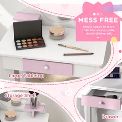 ZONEKIZ Wooden Kids Bedroom Furniture Set with Kids Dressing Table, Stool, Bed, for 3-6 Years, Bunny-Design - 6