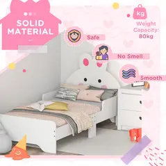 ZONEKIZ Wooden Kids Bedroom Furniture Set with Kids Dressing Table, Stool, Bed, for 3-6 Years, Bunny-Design - 4