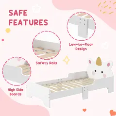 ZONEKIZ Kids Bedroom Furniture Set with Kids Dressing Table with Mirror and Stool, Toddler Bed Frame for 3-6 Years, Unicorn Design - 4