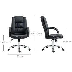 Vinsetto Office Chair, PU Leather Desk Chair with 13cm Soft Padded Seat and Backrest, Swivel Chair with Adjustable Height and Rolling Wheels, Black - 3