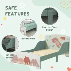 ZONEKIZ Toddler Bed Frame, Kids Dressing Table with Mirror and Stool, Cute Animal Design Kids Bedroom Furniture Set for Ages 3-6 Years, Green - 6