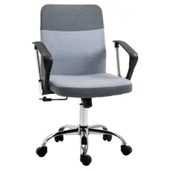 Vinsetto Office Chair Linen Fabric Swivel Computer Desk Chair Home Study Adjustable Chair with Wheels, Grey - 1