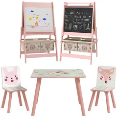 ZONEKIZ Kids Table and Chair Set and Kids Easel with Paper Roll, Storage Baskets, Kids Activity Furniture Set, Pink - 1