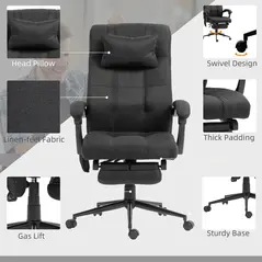Vinsetto Office Chair with 6-point Vibration Massage and Heat, Computer Chair with Adjustable Height, Head Pillow, Footrest for Home, Black - 7