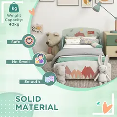 ZONEKIZ Toddler Bed Frame, Kids Storage Shelf Unit with 6 Fabric Bins for Ages 3-6 Years, Green - 5