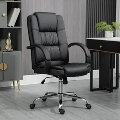 Vinsetto Office Chair, PU Leather Desk Chair with 13cm Soft Padded Seat and Backrest, Swivel Chair with Adjustable Height and Rolling Wheels, Black - 2